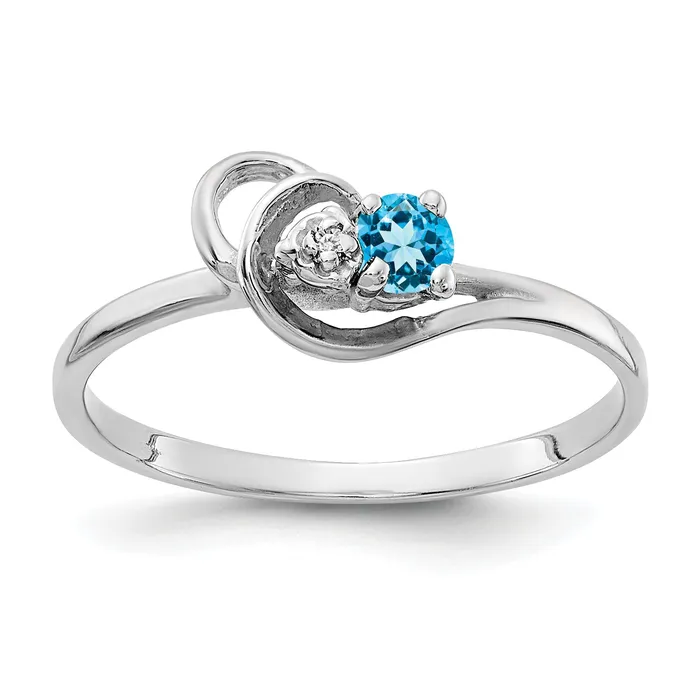 Goldia Rings Solid 14k White Gold 3mm Simulated Blue Topaz VS CZ Ring