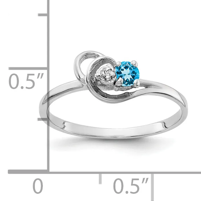 Goldia Rings Solid 14k White Gold 3mm Simulated Blue Topaz VS CZ Ring
