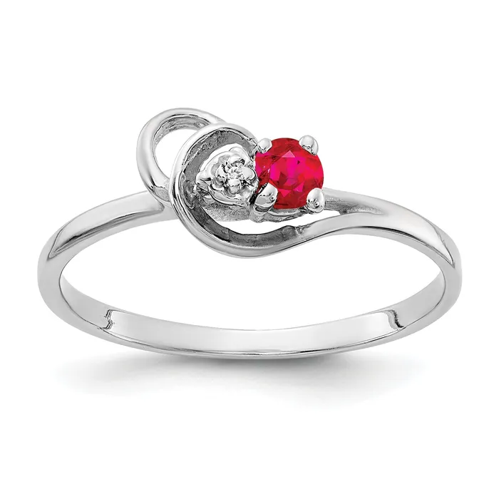 Goldia Rings Solid 14k White Gold 3mm Simulated Ruby AAA CZ Ring