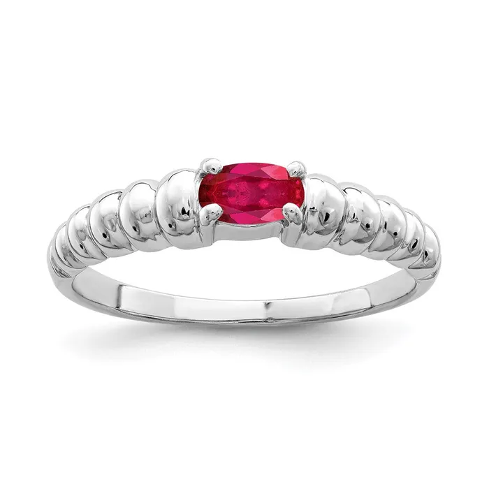 Goldia Rings Solid 14k White Gold 5x3mm Oval Simulated Ruby Ring