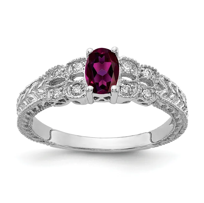 Goldia Rings Solid 14k White Gold 6x4mm Oval Rhodolite Simulated Garnet A CZ Ring Goldia Rings Solid 14k White Gold 6x4mm Oval Rhodolite Simulated Garnet A CZ Ring