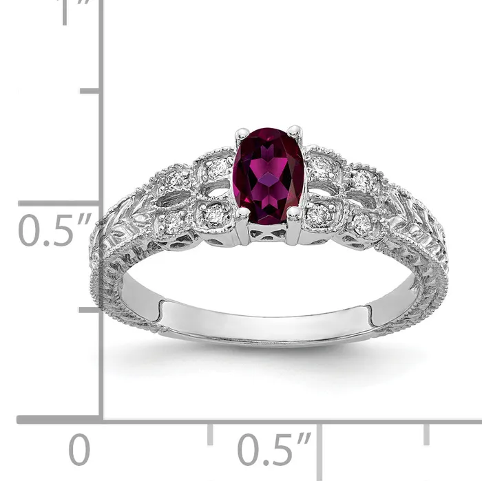 Goldia Rings Solid 14k White Gold 6x4mm Oval Rhodolite Simulated Garnet A CZ Ring