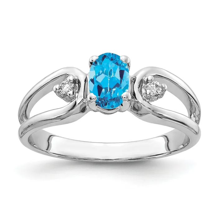 Goldia Rings Solid 14k White Gold 6x4mm Oval Simulated Blue Topaz ChecKer VS CZ Ring Goldia Rings Solid 14k White Gold 6x4mm Oval Simulated Blue Topaz ChecKer VS CZ Ring