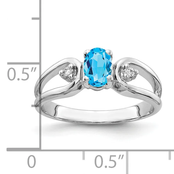 Goldia Rings Solid 14k White Gold 6x4mm Oval Simulated Blue Topaz ChecKer VS CZ Ring