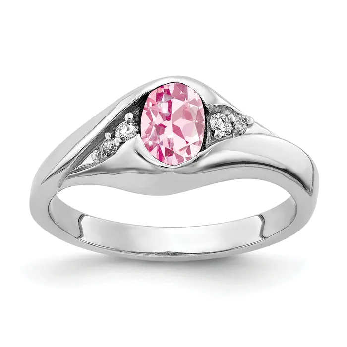 Goldia Rings Solid 14k White Gold 6x4mm Oval Simulated Pink Tourmaline A CZ Ring Goldia Rings Solid 14k White Gold 6x4mm Oval Simulated Pink Tourmaline A CZ Ring