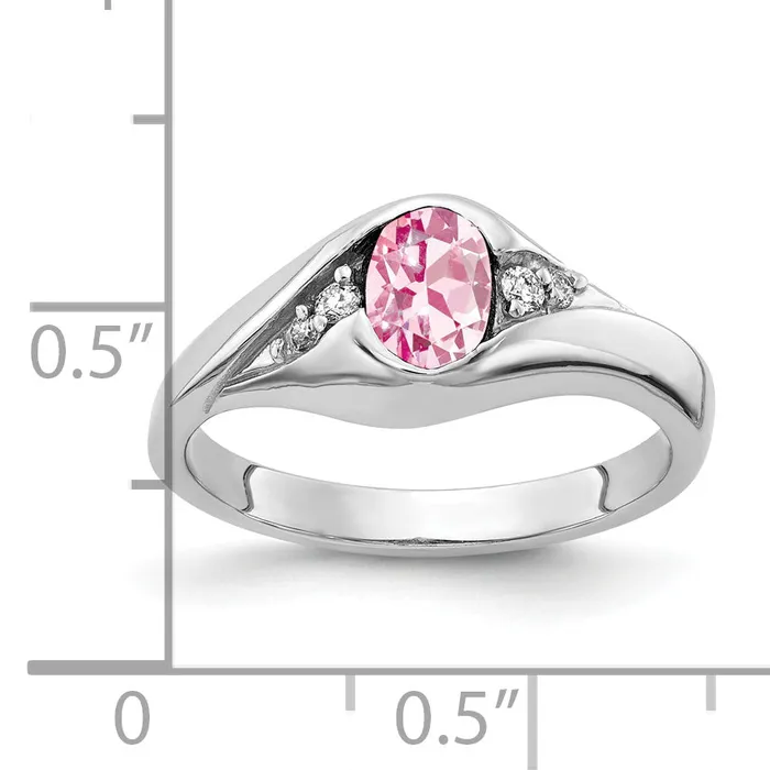 Goldia Rings Solid 14k White Gold 6x4mm Oval Simulated Pink Tourmaline A CZ Ring