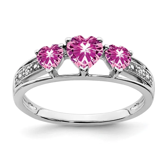 Goldia Rings Solid 14k White Gold Cr PinK Simulated Sapphire and CZ Heart Ring Goldia Rings Solid 14k White Gold Cr PinK Simulated Sapphire and CZ Heart Ring