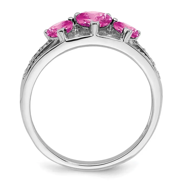 Goldia Rings Solid 14k White Gold Cr PinK Simulated Sapphire and CZ Heart Ring