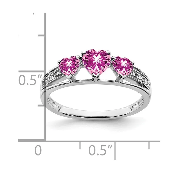 Goldia Rings Solid 14k White Gold Cr PinK Simulated Sapphire and CZ Heart Ring
