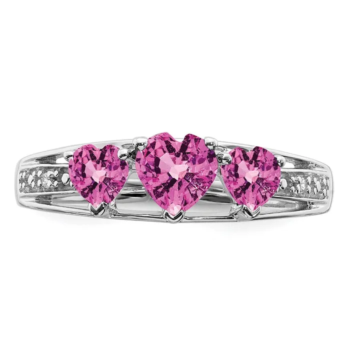 Goldia Rings Solid 14k White Gold Cr PinK Simulated Sapphire and CZ Heart Ring