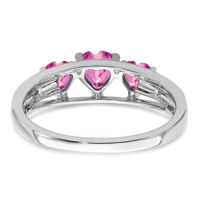 Goldia Rings Solid 14k White Gold Cr PinK Simulated Sapphire and CZ Heart Ring