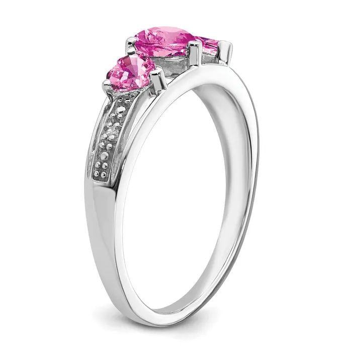Goldia Rings Solid 14k White Gold Cr PinK Simulated Sapphire and CZ Heart Ring
