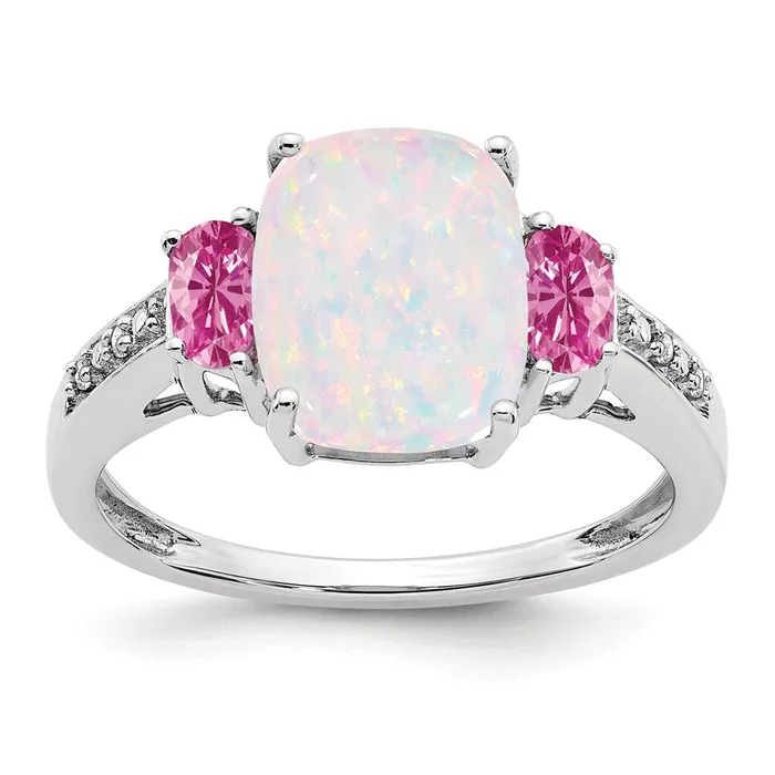 Goldia Rings Solid 14k White Gold Created Simulated Opal SimulatedCreated PinK Sapphire SimulatedSimulated CZ Ring Goldia Rings Solid 14k White Gold Created Simulated Opal SimulatedCreated PinK Sapphire SimulatedSimulated CZ Ring