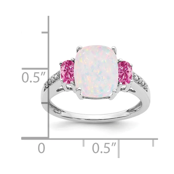 Goldia Rings Solid 14k White Gold Created Simulated Opal SimulatedCreated PinK Sapphire SimulatedSimulated CZ Ring