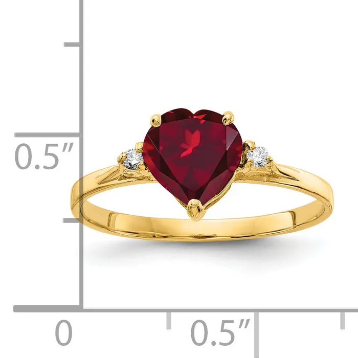 Goldia Rings Solid 14k Yellow Gold 7mm Heart Created Simulated Ruby AA CZ Ring