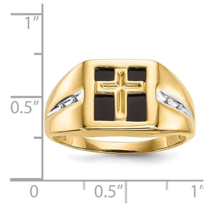 Goldia Rings Solid 14k Yellow Gold Simulated Onyx and CZ Cross Mens Ring