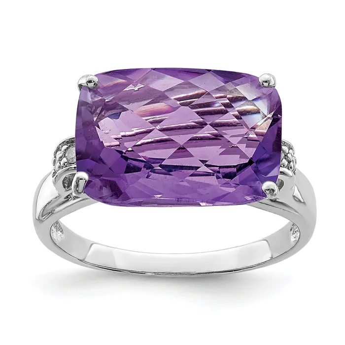 Goldia Rings Sterling Silver 14K White Gold Plated CheckerCut Amethyst u0026 Diamond Gemstone Birthstone Ring Fine Jewelry Gift for Her Goldia Rings Sterling Silver 14K White Gold Plated CheckerCut Amethyst u0026 Diamond Gemstone Birthstone Ring Fine Jewelry Gift for Her