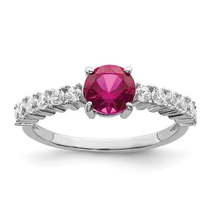 Goldia Rings Sterling Silver Polished Rhodiumplated Created Ruby and CZ Ring Goldia Rings Sterling Silver Polished Rhodiumplated Created Ruby and CZ Ring