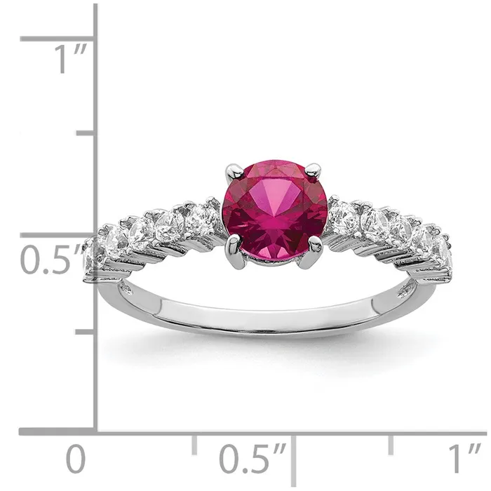 Goldia Rings Sterling Silver Polished Rhodiumplated Created Ruby and CZ Ring