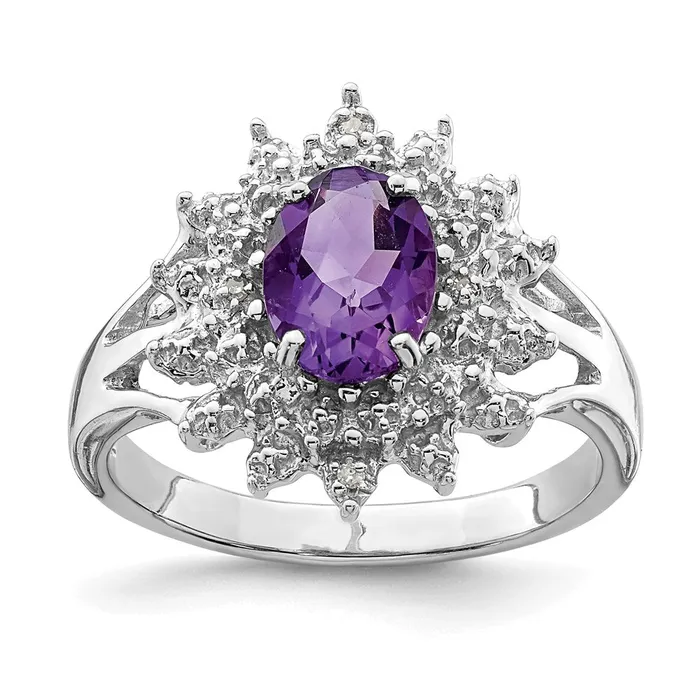 Goldia Rings Sterling Silver Rhodium Amethyst Diamond Ring