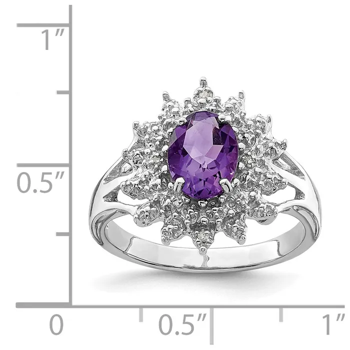 Goldia Rings Sterling Silver Rhodium Amethyst Diamond Ring