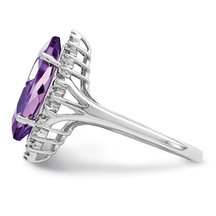 Goldia Rings Sterling Silver Rhodium Amethyst Diamond Ring