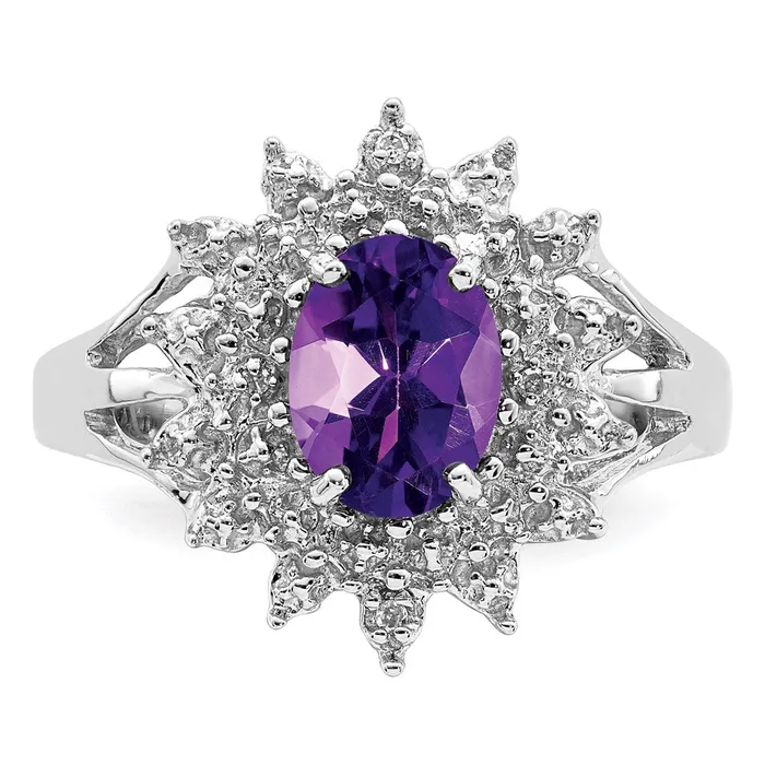 Goldia Rings Sterling Silver Rhodium Amethyst Diamond Ring