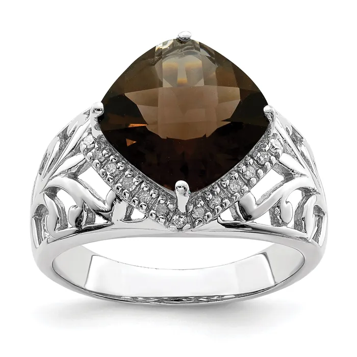 Goldia Rings Sterling Silver Rhodium CheckerCut Smoky Quartz u0026 Natural Diamond Gemstone Birthstone Ring Fine Jewelry Gift for Her Goldia Rings Sterling Silver Rhodium CheckerCut Smoky Quartz u0026 Natural Diamond Gemstone Birthstone Ring Fine Jewelry Gift for Her