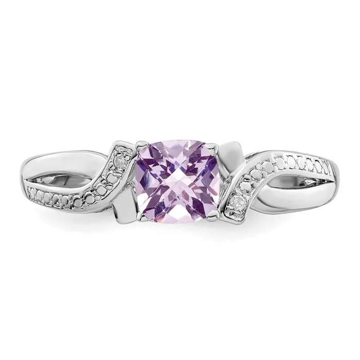 Goldia Rings Sterling Silver Rhodium Pink Quartz Diamond Ring