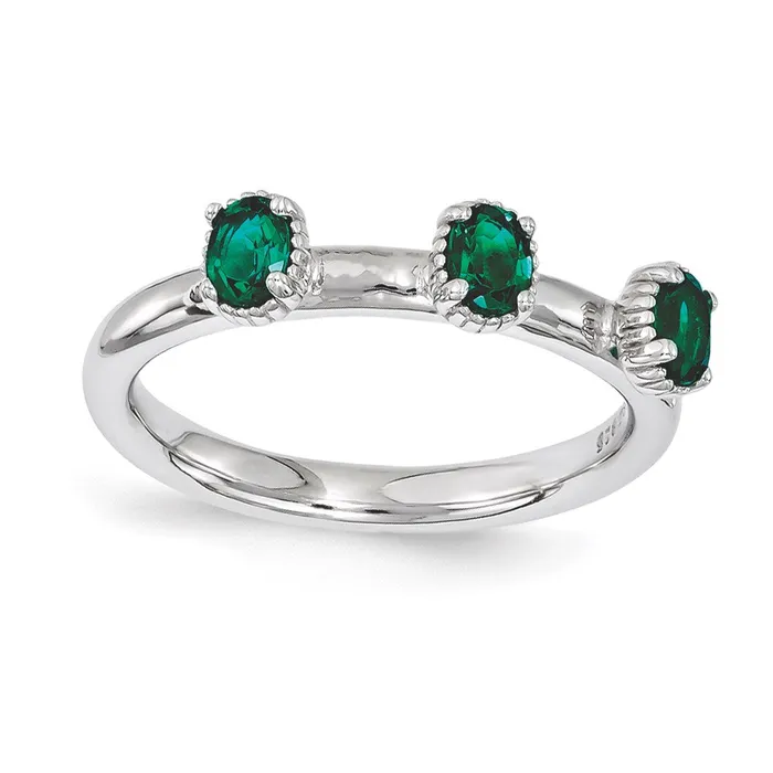 Goldia Rings Sterling Silver Stackable Expressions Created Emerald Three Stone Ring Goldia Rings Sterling Silver Stackable Expressions Created Emerald Three Stone Ring