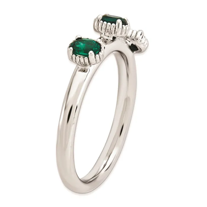 Goldia Rings Sterling Silver Stackable Expressions Created Emerald Three Stone Ring
