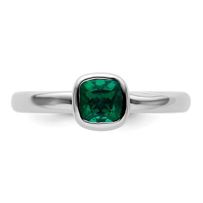 Goldia Rings Sterling Silver Stackable Expressions Cushion Cut Cr Emerald Ring