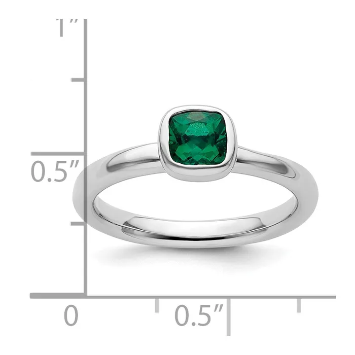 Goldia Rings Sterling Silver Stackable Expressions Cushion Cut Cr Emerald Ring
