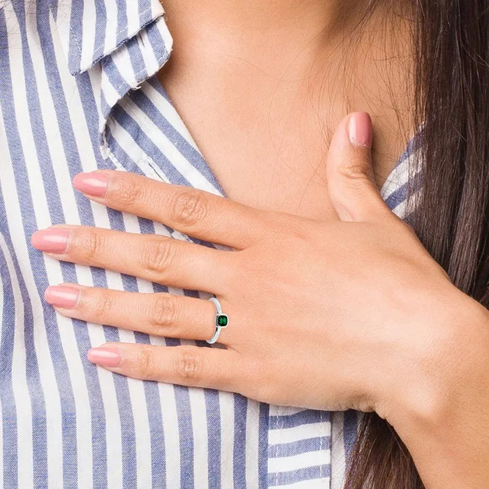 Goldia Rings Sterling Silver Stackable Expressions Cushion Cut Cr Emerald Ring