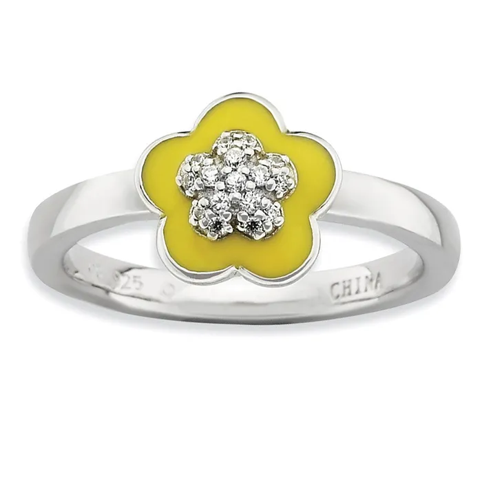 Goldia Rings Sterling Silver Stackable Expressions Polished Yellow Enameled u0026 CZ Ring Goldia Rings Sterling Silver Stackable Expressions Polished Yellow Enameled u0026 CZ Ring