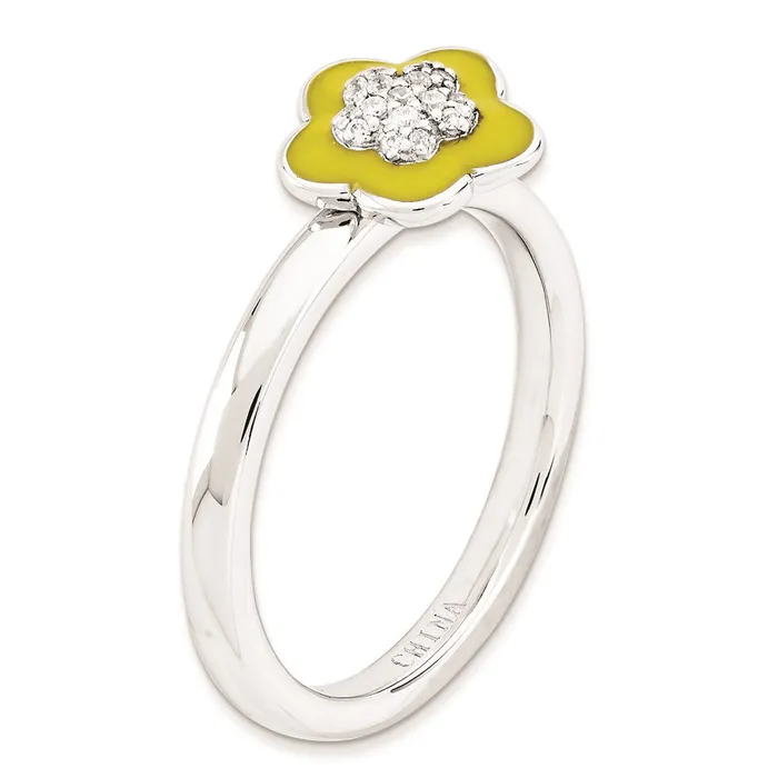 Goldia Rings Sterling Silver Stackable Expressions Polished Yellow Enameled u0026 CZ Ring
