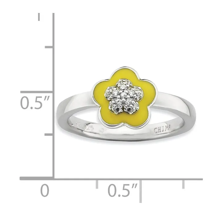 Goldia Rings Sterling Silver Stackable Expressions Polished Yellow Enameled u0026 CZ Ring