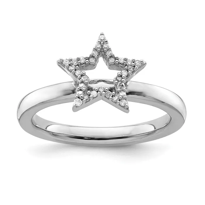 Goldia Rings Sterling Silver Stackable Expressions Star Diamond Ring