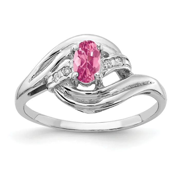 Goldia Solid 14k White Gold 5x3mm Oval Simulated Pink Tourmaline AAA CZ Ring Rings Goldia Solid 14k White Gold 5x3mm Oval Simulated Pink Tourmaline AAA CZ Ring Rings
