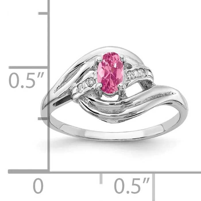 Goldia Solid 14k White Gold 5x3mm Oval Simulated Pink Tourmaline AAA CZ Ring Rings