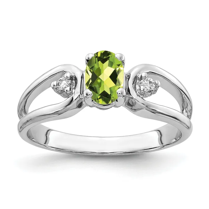 Goldia Solid 14k White Gold 6x4mm Oval Simulated Peridot AA CZ Ring Rings Goldia Solid 14k White Gold 6x4mm Oval Simulated Peridot AA CZ Ring Rings