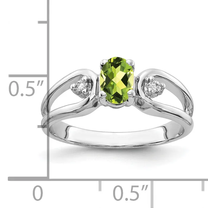 Goldia Solid 14k White Gold 6x4mm Oval Simulated Peridot AA CZ Ring Rings