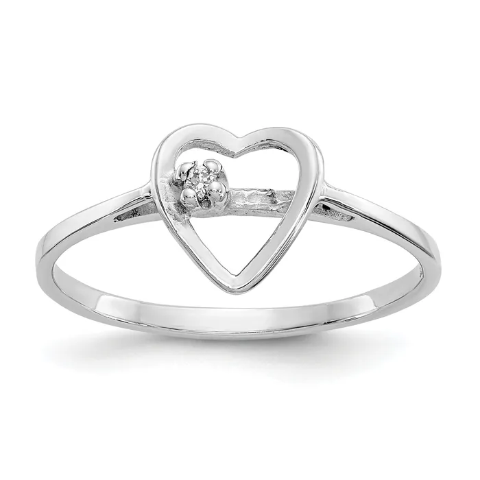 Goldia Solid 14k White Gold AAA Simulated CZ heart Ring Rings