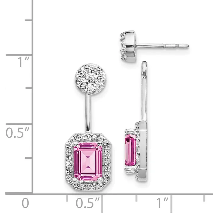 Goldia Solid 14k White Gold Simulated CZ SimulatedCreated PinK Sapph FrontBacK Earrings Earrings