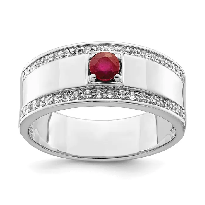 Goldia Sterling Silver Mens African Ruby and White Topaz Ring Rings