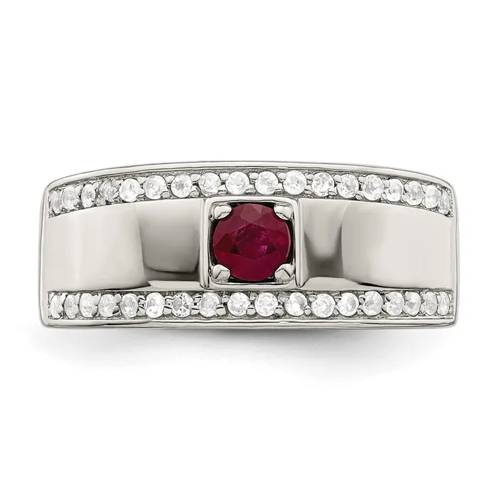 Goldia Sterling Silver Mens African Ruby and White Topaz Ring Rings