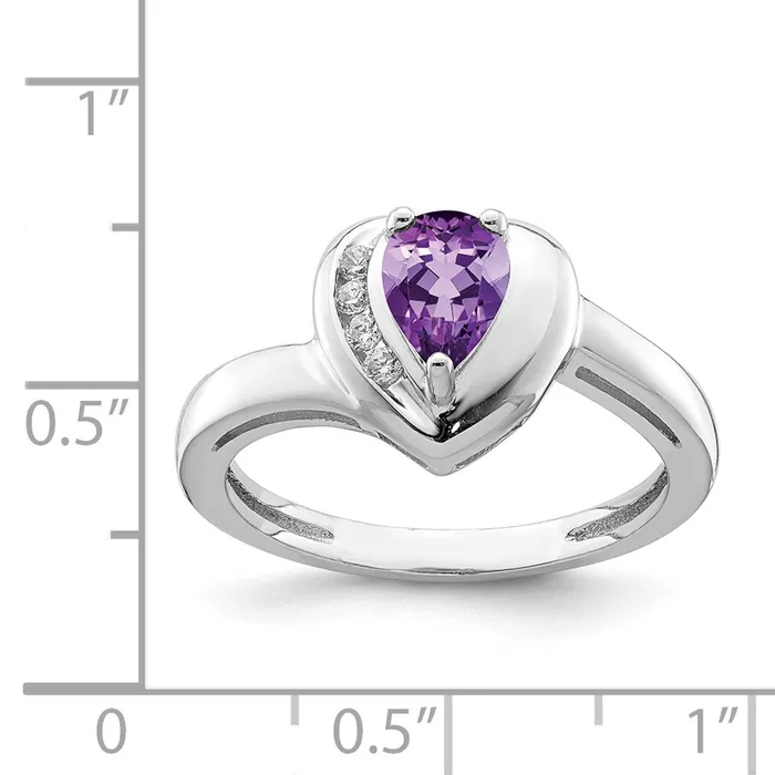 Goldia Sterling Silver Rhodiumplated Amethyst and White Topaz Heart Ring Rings