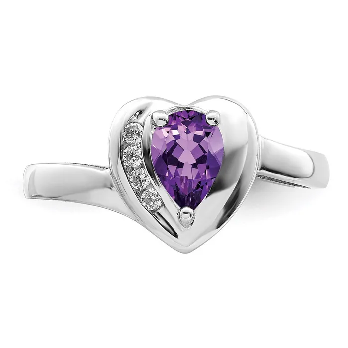 Goldia Sterling Silver Rhodiumplated Amethyst and White Topaz Heart Ring Rings
