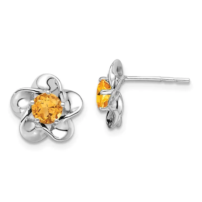 Goldia Sterling Silver Rhodiumplated Floral Citrine Post Earrings Earrings