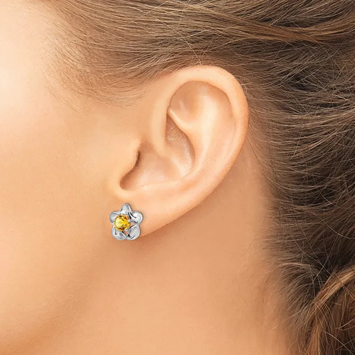Goldia Sterling Silver Rhodiumplated Floral Citrine Post Earrings Earrings